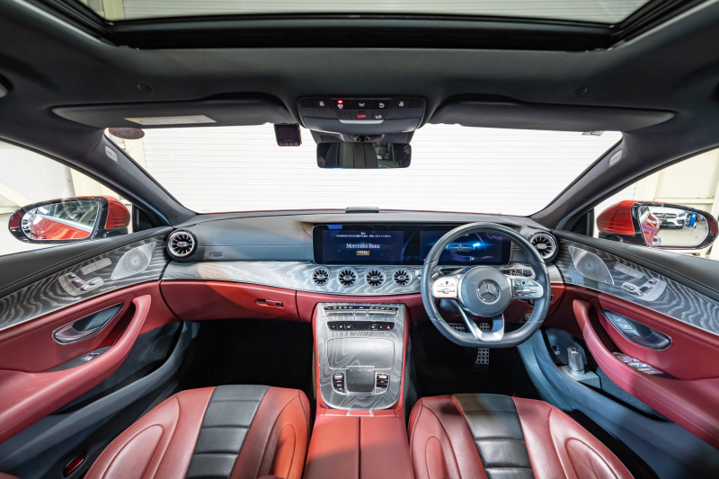 メルセデスベンツ CLS CLS450 4MATIC ｽﾎﾟｰﾂ ｴｸｽｸﾙｰｼﾌﾞ&ﾚｰﾀﾞｰｾｰﾌﾃｨPKG　ISG搭載 中期 ACC 黒赤ﾅｯﾊﾟ革 ﾋｰﾀｰ&ｸｰﾗｰ ﾀﾞｲﾅﾐｯｸｼｰﾄ SR 純正ﾅﾋﾞ ﾌﾙｾｸﾞTV CarPlay Buremester ﾘﾗｸｾﾞｰｼｮﾝ機能 AMGｴｱﾛ&19AW　2年保証付